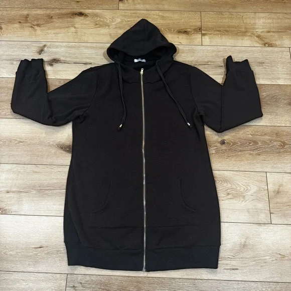 Zeagoo black long sleeved zip up hoodie with drawstrings, front pockets, XXL. - Picture 2 of 10